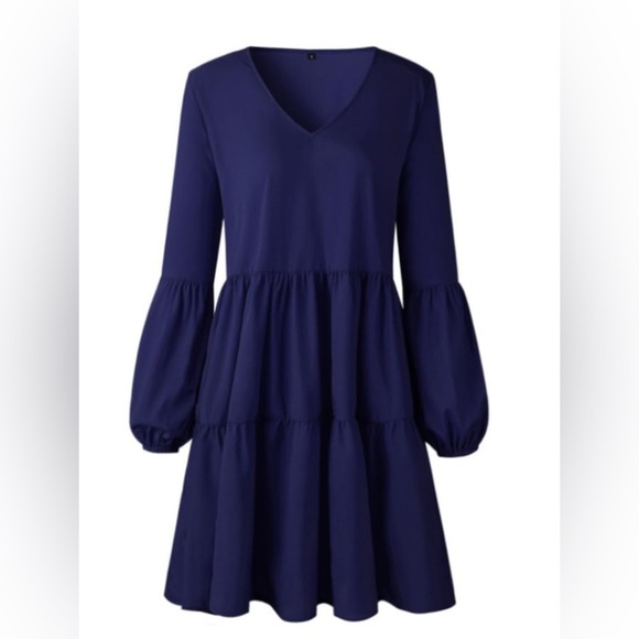 Women’s Long Sleeve Ruffle Tiered Dress Navy Size XL - Picture 1 of 6
